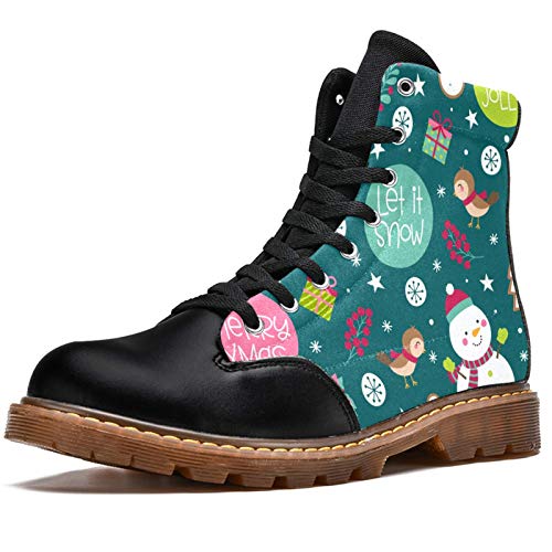 NewLL Botas de combate para mujer con ocho ojos con cordones para Navidad, lindas botas de invierno con diseño de muñeco de nieve, color, talla 40 EU