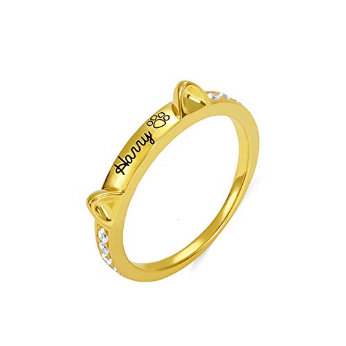 Nuevo personalizado 925 plata personalizada gato oreja tallada anillo conmemorativo gato 2019 mejor regalo envío gratuito 7 dorado
