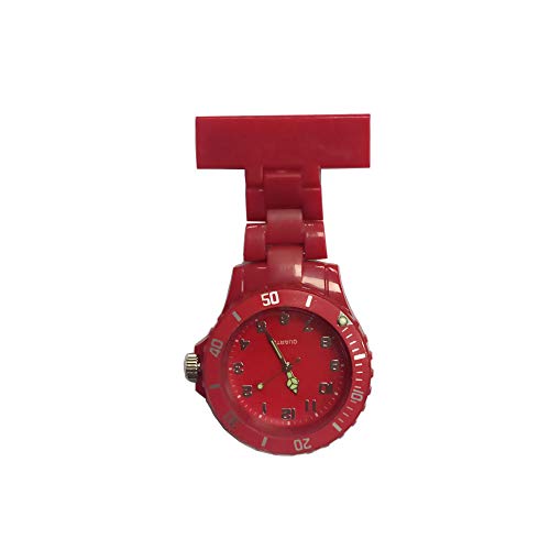 Nwarmsouth Cuarzo Colgando Reloj de Bolsillo,Reloj Creativo de Goma de PVC para Enfermeras, Reloj de Bolsillo para médicos, Rojo,Reloj de Enfermera Resistente