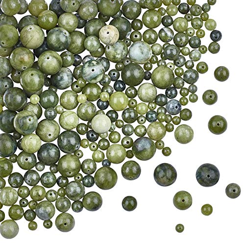OLYCRAFT - 273 Pieza de Cuentas de Jade Taiwanés Naturales, Cuentas de Roca Verde, 4 mm, 6 mm, 8 mm, 10 mm, 12 mm, Cuentas de Jaspe Natural, Cuentas Redondas Sueltas de Piedras Preciosas