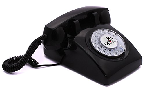 OPIS 60s Cable con Logo de Opis Technology: Teléfono Estilo Retro/teléfono Vintage de los años Sesenta con Disco de marcar (Negro)