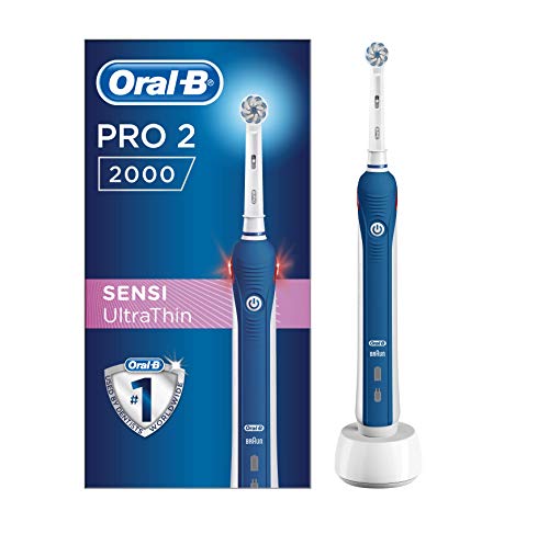 Oral-B PRO 2 2000 Sensi Ultrathin Cepillo de dientes eléctrico recargable con tecnología de Braun, 1 mango azul, 1 cabezal de recambio