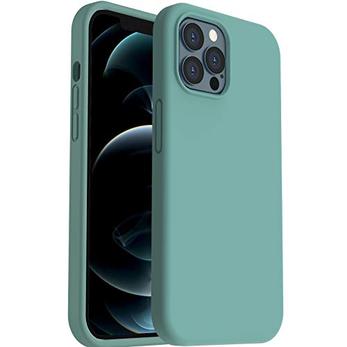ORNARTO Funda para iPhone 12 Pro MAX 6,7” de Silicona Líquida Reforzada, Protección de Cuerpo Completo de Goma Antichoque Bumper de Protección Case para iPhone 12 Pro MAX(2020) 6,7 Verde Pino