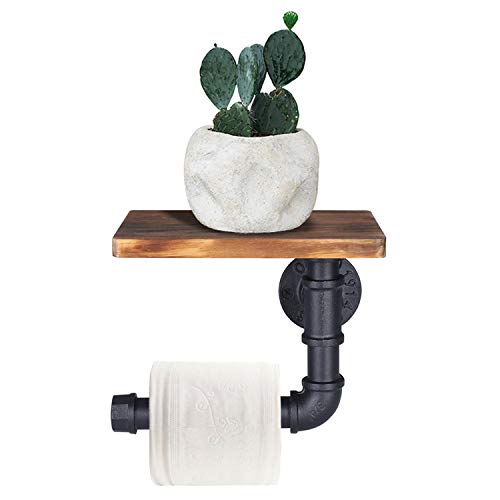 OROPY Portarrollos para papel higiénico industrial con estante, soporte de papel higiénico montado en la pared, accesorios de baño vintage, decoración rústica