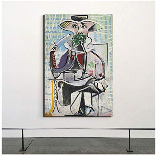 Pablo Picasso sosteniendo una pipa lienzo póster impresiones mármol abstracto pared arte pintura imagen decorativa moderna decoración del hogar-50x70 cm sin marco