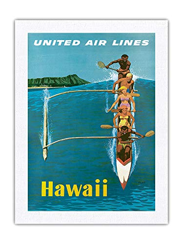 Pacifica Island Art Hawaii - Póster de United Air Lines (60 x 81 cm), diseño vintage con líneas aéreas de Stan Galli C.1960-100% seda pura Dupioni