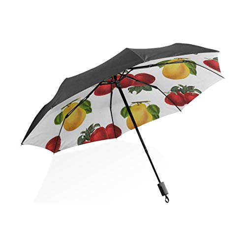 Paraguas de niño Patrón a prueba de viento Fruta Diseño de pera de manzana vintage Paraguas plegable compacto portátil Protección contra rayos UV A prueba de viento Viaje al aire libre Paraguas invert