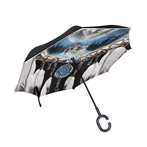 Paraguas invertido de Doble Capa, a Prueba de Viento, para Exteriores, para Lluvia, Sol, para Coche, con asa en Forma de C, Campanas de Viento
