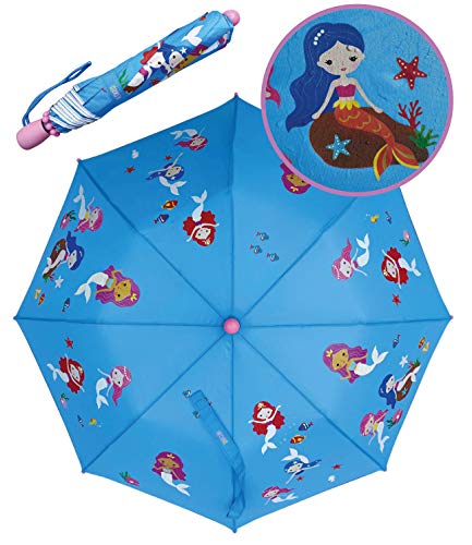 Paraguas mágico plegable HECKBO© de niños con dibujos de sirenitas – Si llueve cambia de color - Paraguas de bolsillo – Cabe en la mochila, protección contra el sol, para la escuela y la guardería Paraguas mágico plegable HECKBO© de niños con dibujos de sirenitas – Si llueve cambia de color - Paraguas de bolsillo – Cabe en la mochila, protección contra el sol, para la escuela y la guardería