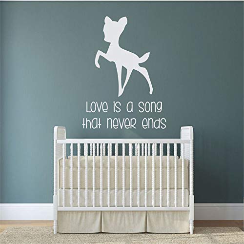 pegatina de pared pegatina de pared 3d Dibujos animados de animales Bambi para habitaciones de niños Citas El amor es una canción para el dormitorio infantil de Nursery