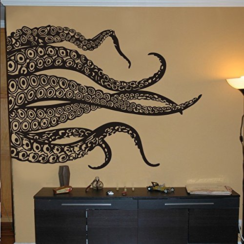 Pegatina de vinilo con diseño de tentáculos de pulpo kraken para pared, vinilo, negro, 44"h x58"w