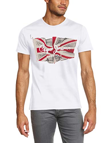 Pepe Jeans Flag Logo Camiseta, Blanco (Optic White 802), XX-Large para Hombre