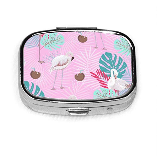 Pink Flamingos Custom Fashion Silver Square Pill Box Medicina Tablet Holder Cartera Organizador Estuche para bolsillo o monedero Organizador de vitaminas Caja decorativa