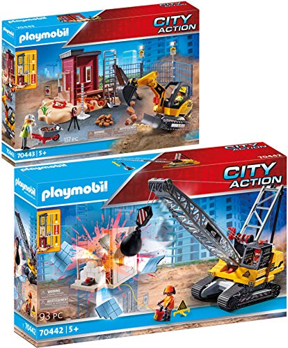 PLAYMOBIL® City Action Juego de 2 Piezas 70442 70443 Excavadora Oruga + Mini Excavadora