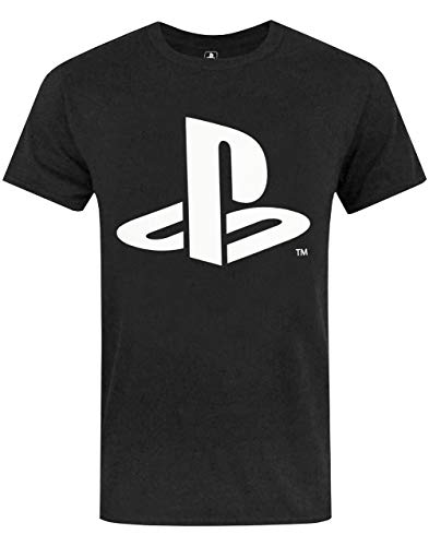 Playstation Logo Camiseta Casual Negra de Manga Corta para Hombre