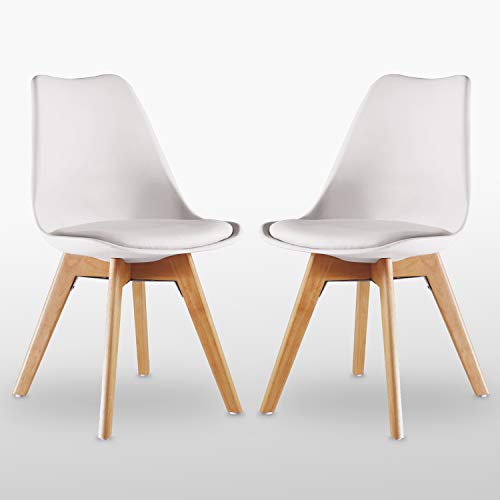 P&N Homewares® - Lorenzo Tulip Chair | Sillas de comedor retro de madera de plástico | Disponible en blanco, negro, gris, rojo, amarillo, rosa, verde, azul (BLANCO - Juego de 2)
