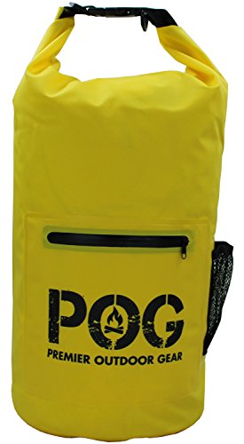 Pog impermeable Dry Bag – Mochila – Con Bolsillo Frontal Con Cremallera – Calidad resistente – Correa para el hombro acolchada y bolsillos laterales de malla, amarillo