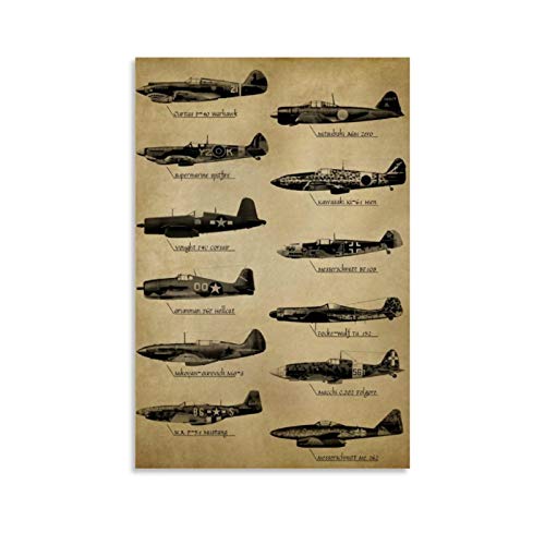 Póster decorativo de la Segunda Guerra Mundial de Aviones de combate para pared de sala de estar, dormitorio, 30 x 45 cm