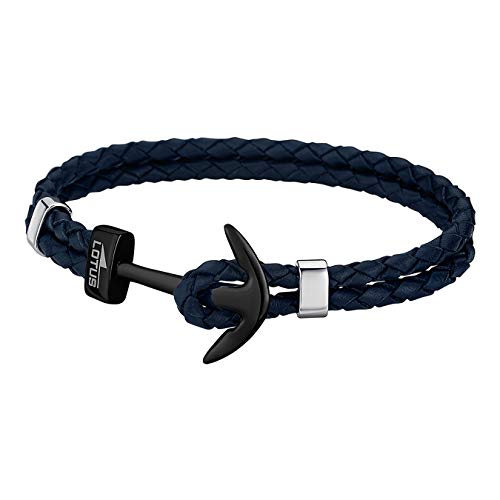 PULSERA LOTUS ACERO ANCLA NEGRA Y CUERO AZUL -LS1832/2/7