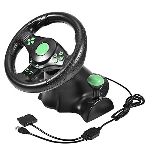 Pusokei Volante, Volante de Carreras y Pedales para Xb ox 360/PS2/PS3, PC, Pedales de Volante Gaming Vibration Racing, Plug & Play