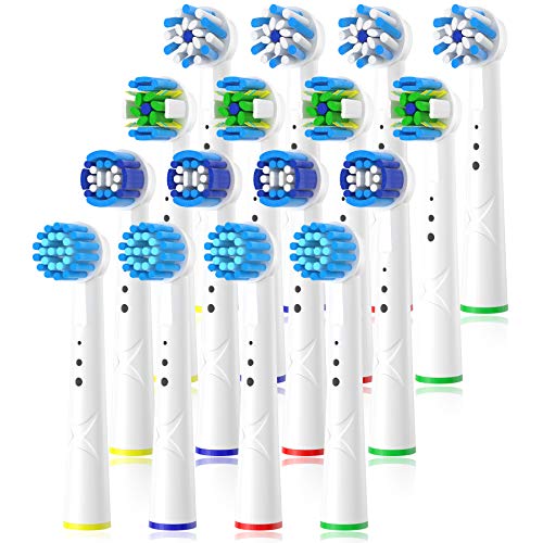 QLEBAO Recambios Cepillo para Braun Oral B, 16 Cepillos para Oral b, 4 Control de la Placa, 4 Precision Clean, 4 Floss, 4 Cross Cabezales de Cepillo de Dientes (Blanco)