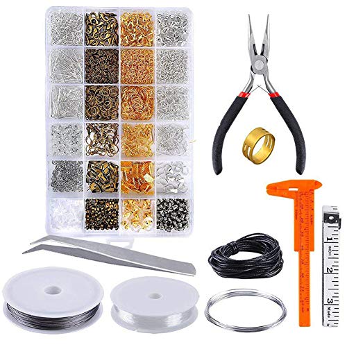 Queta Kit de Hacer Bisutería, Kit de Fabricacion de Joyas Kit de Reparación de Joyería Adecuado para Hacer y Reparar Collares y Pulseras Hacer Accesorios (12 Tipos)