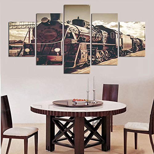 QZWXEC Cuadros en Lienzo HD Tren Antiguo nostálgico Decoracion de Pared 5 Piezas Modernos Mural Fotos para Salon,Dormitorio,Baño,Comedor QZWXEC Cuadros en Lienzo HD Tren Antiguo nostálgico Decoracion de Pared 5 Piezas Modernos Mural Fotos para Salon,Dormitorio,Baño,Comedor