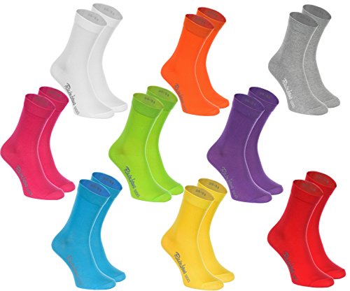 Rainbow Socks - Hombre Mujer Calcetines Colores de Algodón - 9 Pares - Blanco Púrpura Gris Naranja Rojo Amarillo Verde Mar Verde Fucsia - Talla 44-46