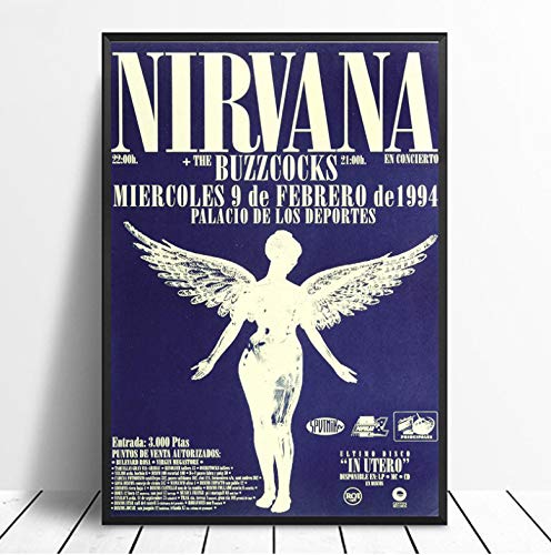 REDWPQ Nirvana Palicio Sports Concert Poster (Spain 1994) Vintage Print Kurt Music Home Decor Wall Art Canvas Print 40X60Cm Sin Marco