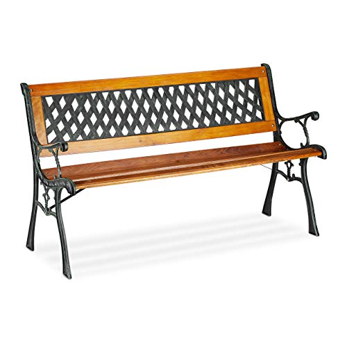 Relaxdays, Marrón, 73 x 125 x 52 cm Banco Jardín y Terraza de 2 Plazas con Respaldo Enrejado, Madera y Hierro Fundido Relaxdays, Marrón, 73 x 125 x 52 cm Banco Jardín y Terraza de 2 Plazas con Respaldo Enrejado, Madera y Hierro Fundido