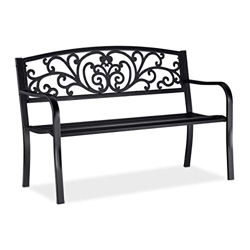 Relaxdays, Negro, 86,5 x 127 x 60 cm Banco Jardín y Terraza de 2 Plazas de Estilo Vintage, Hierro Fundido y Acero Relaxdays, Negro, 86,5 x 127 x 60 cm Banco Jardín y Terraza de 2 Plazas de Estilo Vintage, Hierro Fundido y Acero