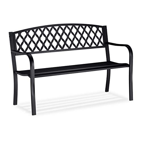 Relaxdays, Negro, 86,5 x 127,5 x 58,5 cm Banco Jardín y Terraza de 2 Plazas con Diseño Enrejado, Hierro Fundido y Acero, fundición Relaxdays, Negro, 86,5 x 127,5 x 58,5 cm Banco Jardín y Terraza de 2 Plazas con Diseño Enrejado, Hierro Fundido y Acero, fundición