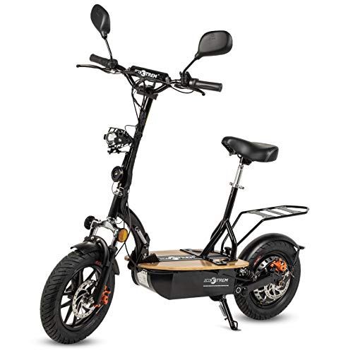 Renton - Patinete/Scooter eléctrico dos ruedas con sillín, plegable, luz LED frontal, retrovisores, supensión, motor 1200W, velocidad hasta 35-40km/h, autonomía hasta 20-25km. Ideal para la ciudad.