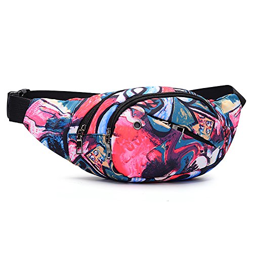 Riñonera lienzo 3-zipper Fanny Pack cintura bolsa con correa ajustable para correr Fitness ciclismo senderismo viajes Camping deportes (Multicolore)