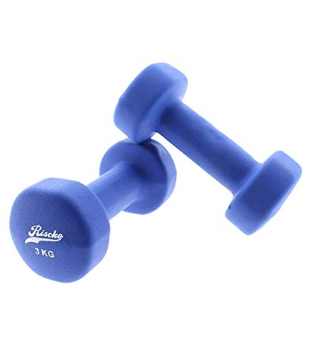 Riscko - Set de 2 Mancuernas con Revestimiento de Vinilo | Ejercicio Fitness | Entrenamiento en Casa | Gimnasio | Peso Total 6Kg (2Ud x 3 Kg) | 18 x 7.5 cm | Color: Azul