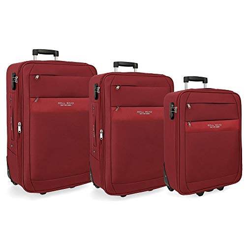 Roll Road Carter Juego de maletas Rojo 55/66/76 cms Blanda Poliéster Cierre combinación 204L 2 Ruedas Equipaje de Mano