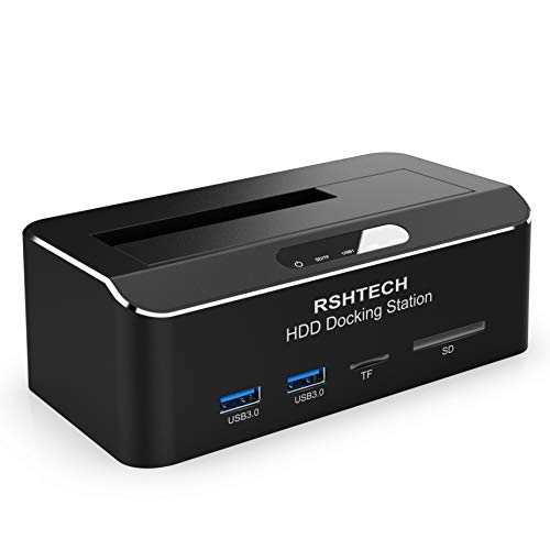 rshtech Disco Duro Docking Station USB 3.0 2.5/3.5 pulgadas para SATA III HDD/SSD Soporte UASP y 10 TB SD/TF tarjeta lector Tool de Free con alta velocidad de transferencia