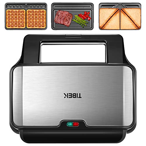 Sandwichera 3 en 1 Gofrera 900W de Calor Rápido Sandwichera Grill con 3 pares Plato Extraíble para Gofres, Tostadas y Grill, Acero Inoxidable Antiadherente, Fácil de Almacenar y Transportar, TIBEK Sandwichera 3 en 1 Gofrera 900W de Calor Rápido Sandwichera Grill con 3 pares Plato Extraíble para Gofres, Tostadas y Grill, Acero Inoxidable Antiadherente, Fácil de Almacenar y Transportar, TIBEK