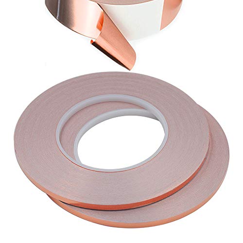 Senven Cinta Adhesiva primera calidad cobre - Conductor - (50m × 5 mm) × 2 - Blindaje EMI y RF, circuitos papel, soldadura, reparaciones eléctricas, Repelente de babosas - Paquete de 2 Senven Cinta Adhesiva primera calidad cobre - Conductor - (50m × 5 mm) × 2 - Blindaje EMI y RF, circuitos papel, soldadura, reparaciones eléctricas, Repelente de babosas - Paquete de 2