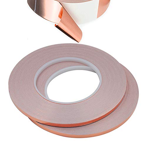 Senven Cinta Adhesiva primera calidad cobre - Conductor - (50m × 5 mm) × 2 - Blindaje EMI y RF, circuitos papel, soldadura, reparaciones eléctricas, Repelente de babosas - Paquete de 2