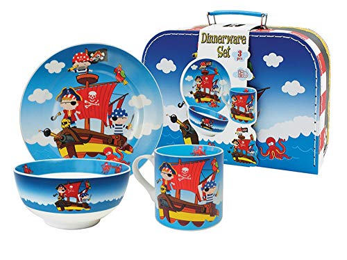 Set de Vajilla Infantil Decorativa de Porcelana" Piratas". Vajillas y Cuberterías. Regalos Originales para Reyes, Navidad y Cumpleaños. Menaje de Cocina.