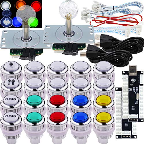 SJ@JX Arcade 2 Player Game Controller LED Buttons Chrome Paint MX Microswitch 8 Way Joystick USB Encoder Cable Stick DIY Kit for PC MAME Raspberry Pi Multicolor