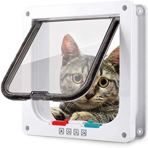 Smilelove - Puerta de aleta para gatos con cerradura de 4 vías, tamaño mediano: 19 x 19 x 2 pulgadas (ancho x alto x profundidad); tamaño interior: 15,5 x 16 cm (ancho x alto);