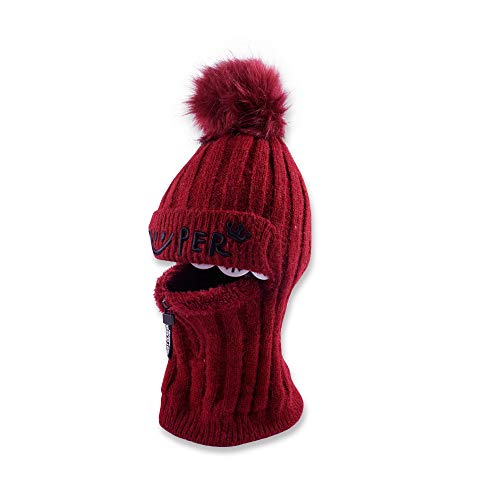 Sombrero De Punto De Otoño E Invierno Máscara De Jersey Enmascarado Sombrero Cálido Adulto (55-58Cm) Rojo Vino