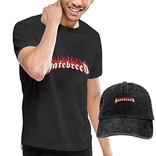 SOTTK Camisetas y Tops Hombre Polos y Camisas, Mens Classic Hatebreed T-Shirts and Washed Denim Hat Casquette Black