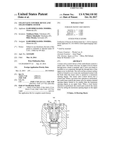 Steam valve control device and steam turbine system: United States Patent 9784118 (English Edition)