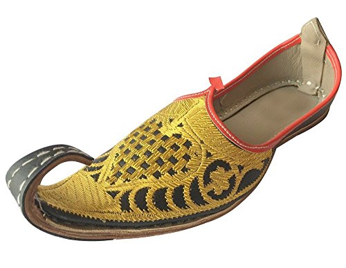 Step n Style Aladdin Khussa Zapatos de Hombre Chanclas de piel hecha a mano de la India Khussa Juti, color Dorado, talla 44