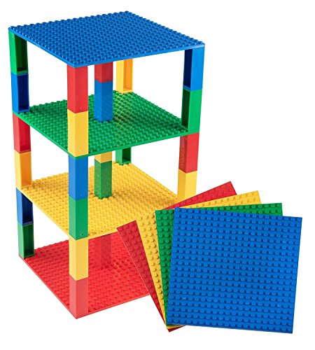 Strictly Briks Pack de 4 Bases con 30 Ladrillos separadores 2 x 2 - Construcción en Forma de Torre - Compatible con Todas Las Marcas - 15,24 x 15,24 cm - Amarillo, Rojo, Verde, Azul