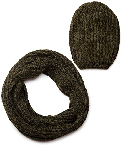 styleBREAKER Conjunto combinado de bufanda y sombrero, bufanda de lana de punto gruesa con gorro de punto 01018206, color:Verde-Negro