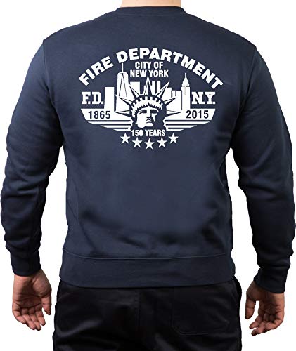 Sweat-shirt marina, FDNY 150 años 1865-2015 (150 años de cuerpo de Bomberos de Nueva York) azul marino azul marino Talla:extra-large